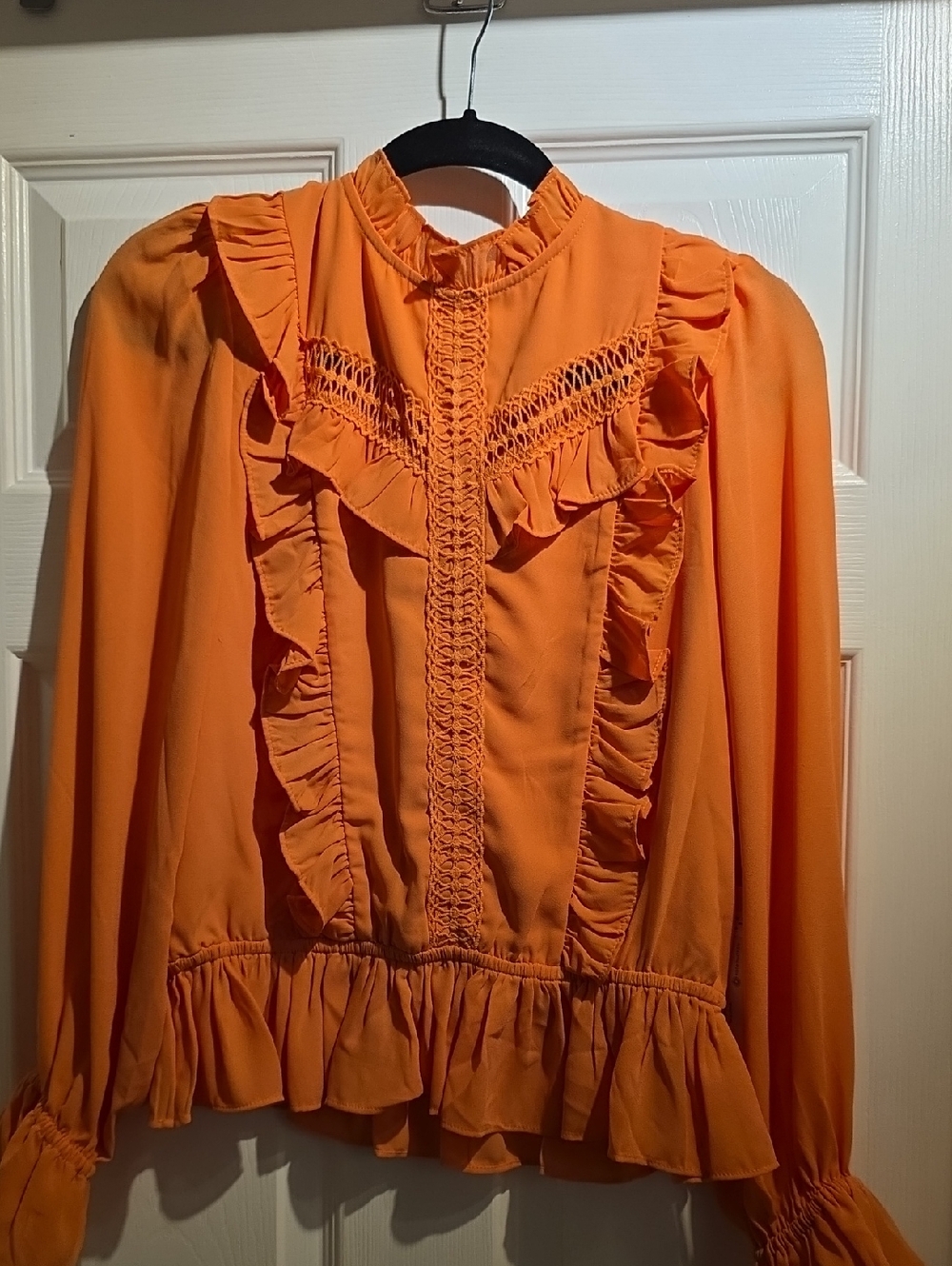Ruffled High-Neck Orange Blouse